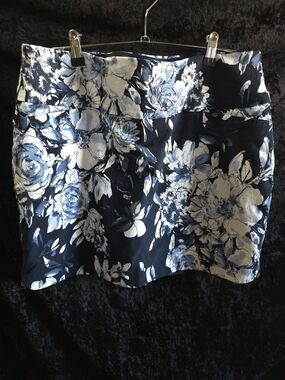 Navy & White Floral Mini Skirt